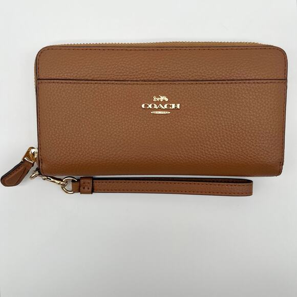 COACH Leather Zip Around Long Wallet / Wristlet, Brown - Picture 3 of 7